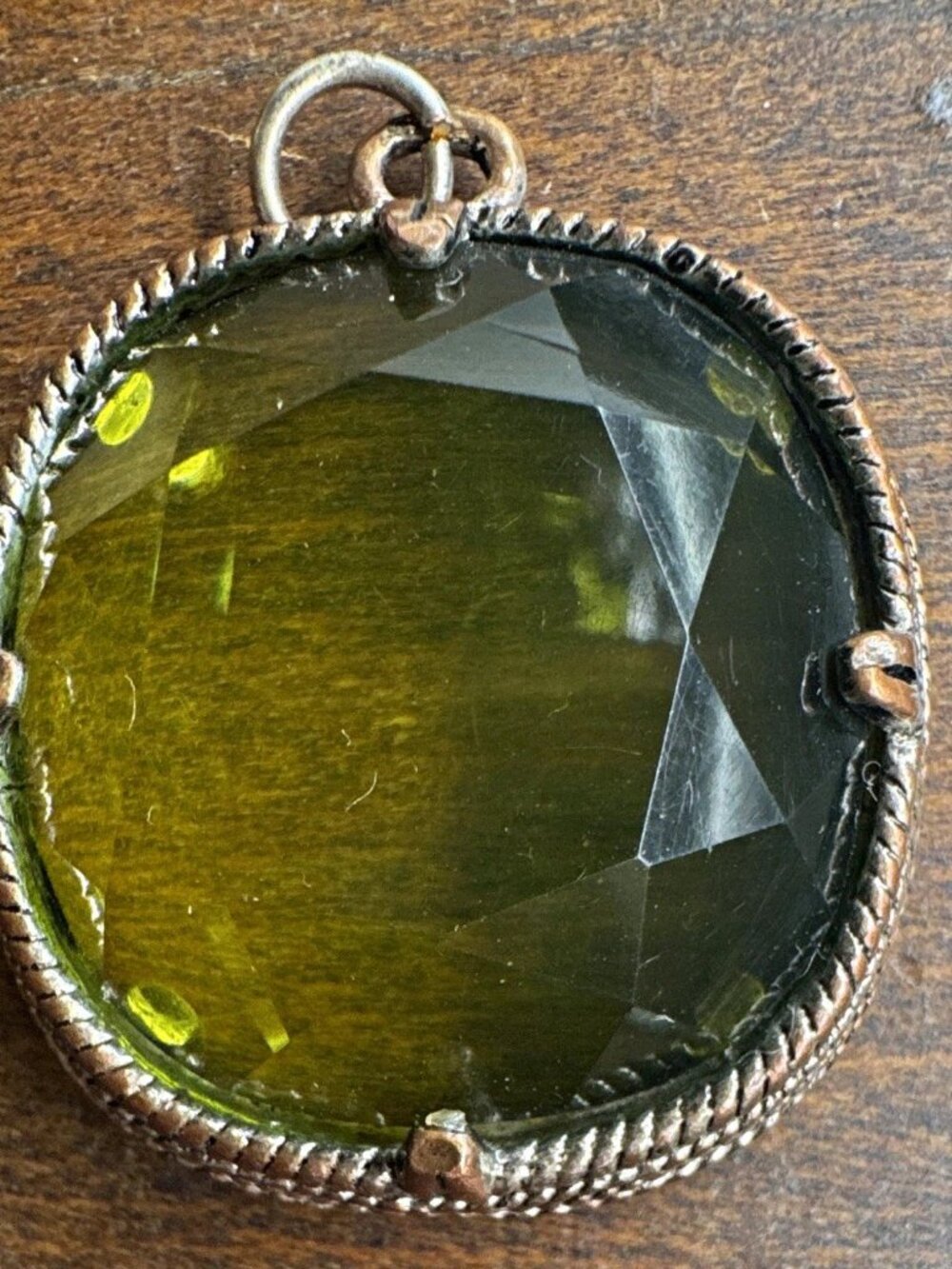 Stunning Vintage-Style Elvish Tengwar Script Green Stone Pendant - UV GLOWS!